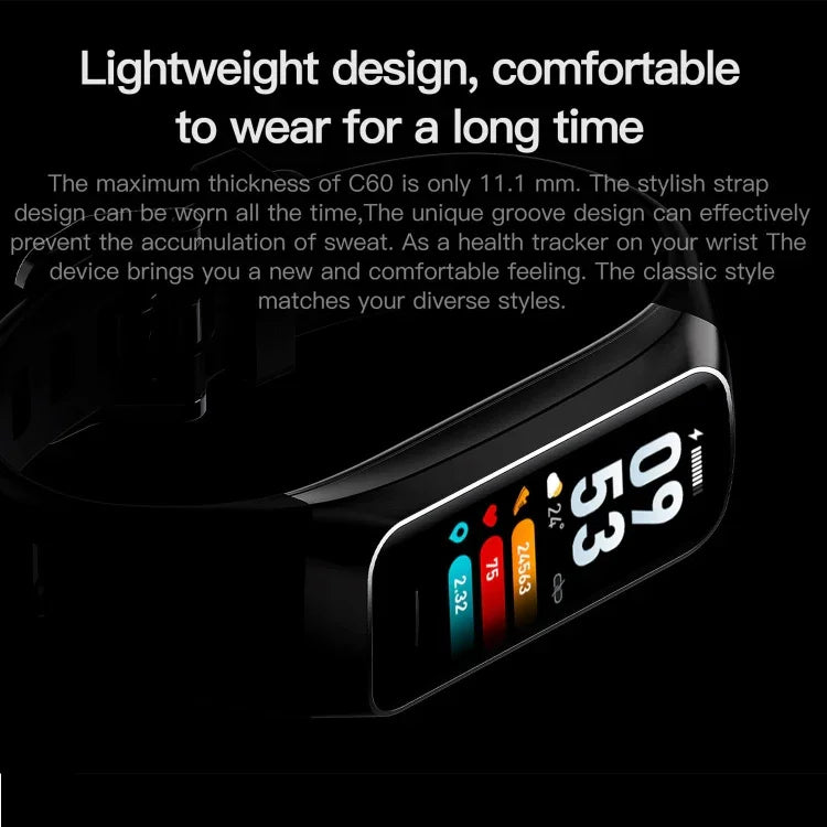 Pulseira Fitness Inteligente C60 IP67 à Prova de Água com Ecrã de 1,1 polegadas