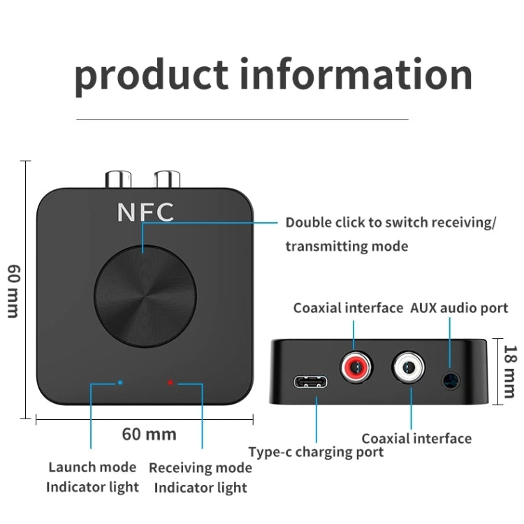 Adaptador de Áudio RCA 3.5mm AUX Receptor e Transmissor Bluetooth 5.0 NFC BT-21, BT-21