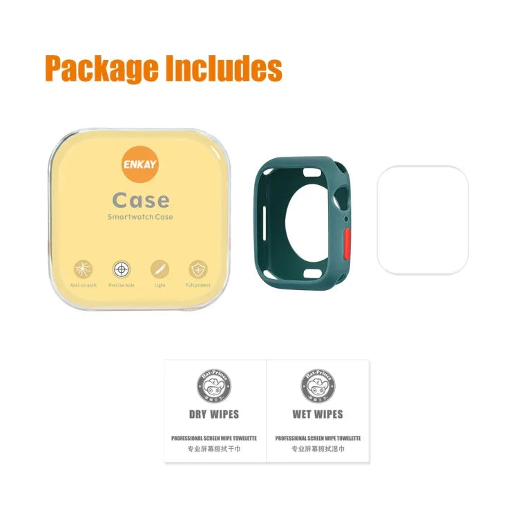Capa TPU + Película Protetora de Ecrã PET de Cobertura Total ENKAY, Para Apple Watch Série 8 / 7 41mm, Para Apple Watch Série 8 / 7 45mm
