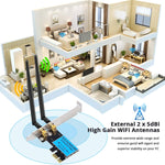 Placa de Rede Sem Fios PCIe Dual Band 5G / 2.4G 1200Mbps