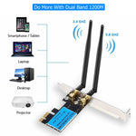 Placa de Rede Sem Fios PCIe Dual Band 5G / 2.4G 1200Mbps