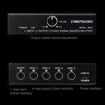 Dispositivo Distribuidor Divisor de Sinal de Frequência de Áudio 1 Entrada 4 Saídas, Saída Não Consumidora, Interface 3,5mm, 1 Entrada 4 Saídas Interface 3,5mm