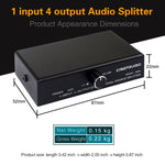 Dispositivo Distribuidor Divisor de Sinal de Frequência de Áudio 1 Entrada 4 Saídas, Saída Não Consumidora, Interface 3,5mm, 1 Entrada 4 Saídas Interface 3,5mm
