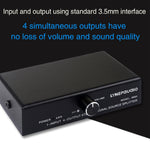Dispositivo Distribuidor Divisor de Sinal de Frequência de Áudio 1 Entrada 4 Saídas, Saída Não Consumidora, Interface 3,5mm, 1 Entrada 4 Saídas Interface 3,5mm