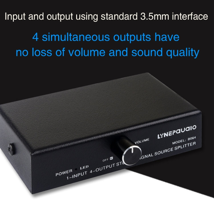 Dispositivo Distribuidor Divisor de Sinal de Frequência de Áudio 1 Entrada 4 Saídas, Saída Não Consumidora, Interface 3,5mm, 1 Entrada 4 Saídas Interface 3,5mm