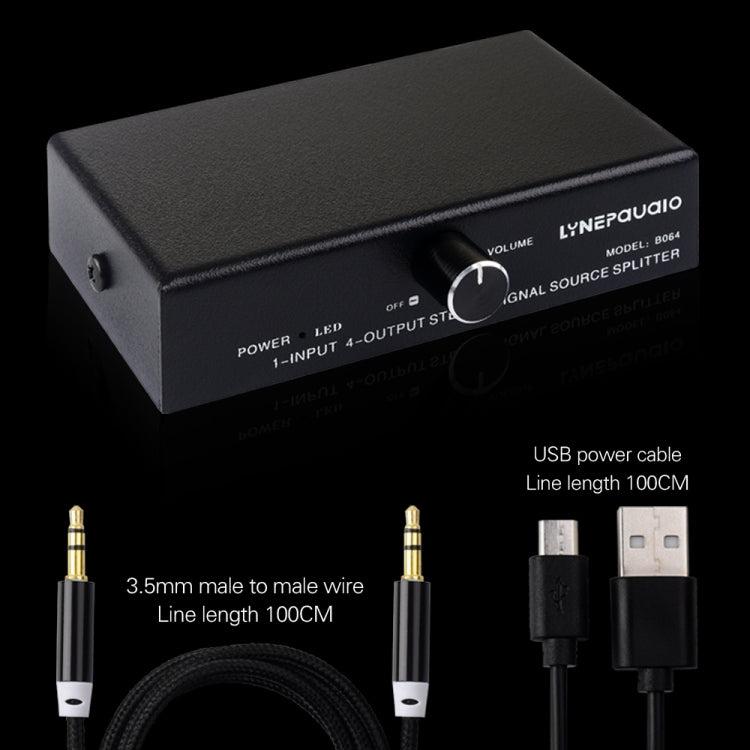 Dispositivo Distribuidor Divisor de Sinal de Frequência de Áudio 1 Entrada 4 Saídas, Saída Não Consumidora, Interface 3,5mm, 1 Entrada 4 Saídas Interface 3,5mm
