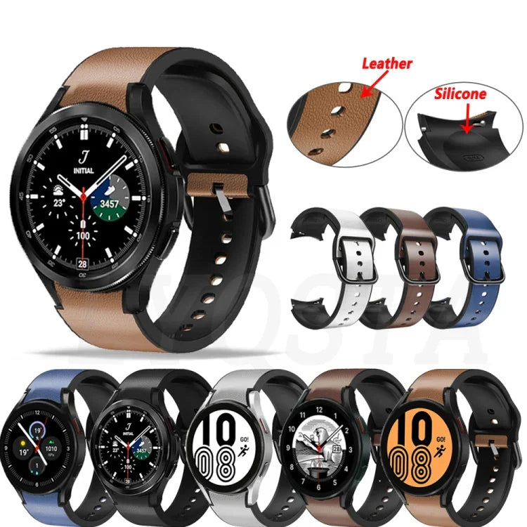 Pulseira de Couro Colada em Silicone 20mm, Para Samsung Galaxy Watch 4 40mm, Samsung Galaxy Watch 4 44mm, Para Samsung Galaxy Watch 4 Classic 42mm, Para Samsung Galaxy Watch 4 Classic 46mm
