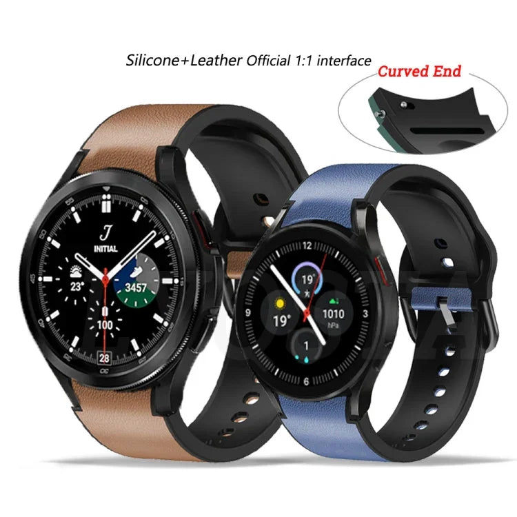Pulseira de Couro Colada em Silicone 20mm, Para Samsung Galaxy Watch 4 40mm, Samsung Galaxy Watch 4 44mm, Para Samsung Galaxy Watch 4 Classic 42mm, Para Samsung Galaxy Watch 4 Classic 46mm