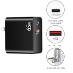 Adaptador de Carregamento para Portátil PD-65W USB-C / Type-C + QC3.0 USB + Conjunto de Cabo de Dados USB-C / Type-C para USB-C / Type-C de 2m, Ficha EU / Ficha US, Cabo USB-C / Type-C, Ficha EU / Ficha US