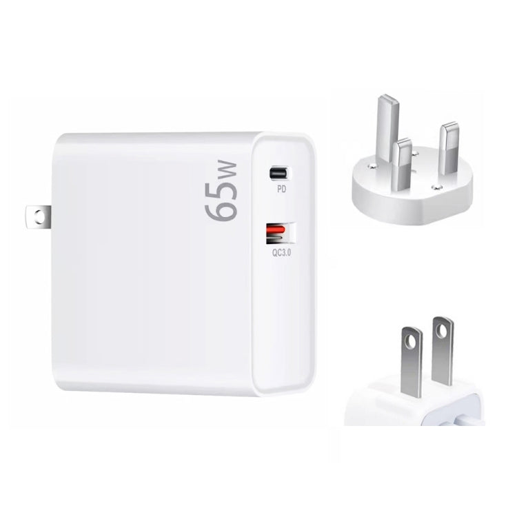 Adaptador de Carregamento para Portátil PD-65W USB-C / Type-C + QC3.0 USB, Ficha UK / Ficha US, Ficha UK / Ficha US