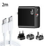 Adaptador de Carregamento para Portátil PD-65W USB-C / Type-C + QC3.0 USB + Conjunto de Cabo de Dados USB-C / Type-C para USB-C / Type-C de 2m, Ficha EU / Ficha AU / Ficha US / Ficha UK, Cabo USB-C / Type-C, Ficha EU / Ficha AU / Ficha US / Ficha UK