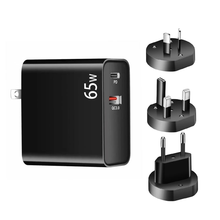 Adaptador de Carregamento para Portátil PD-65W USB-C / Type-C + QC3.0 USB + Conjunto de Cabo de Dados USB-C / Type-C para USB-C / Type-C de 2m, Ficha EU / Ficha AU / Ficha US / Ficha UK, Cabo USB-C / Type-C, Ficha EU / Ficha AU / Ficha US / Ficha UK