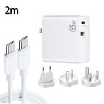Adaptador de Carregamento para Portátil PD-65W USB-C / Type-C + QC3.0 USB + Conjunto de Cabo de Dados USB-C / Type-C para USB-C / Type-C de 2m, Ficha EU / Ficha AU / Ficha US / Ficha UK, Cabo USB-C / Type-C, Ficha EU / Ficha AU / Ficha US / Ficha UK