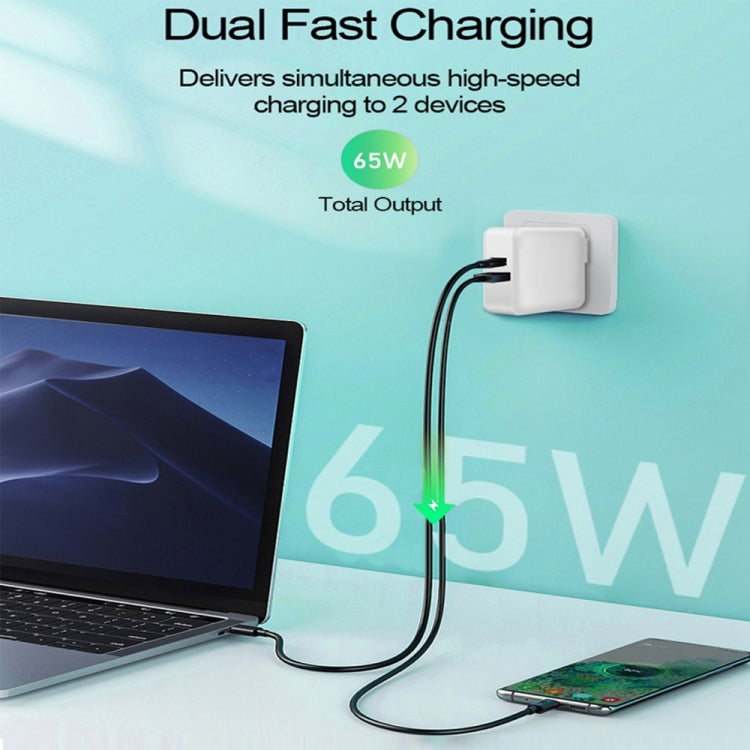 Adaptador de Carregamento para Portátil PD-65W USB-C / Type-C + QC3.0 USB + Conjunto de Cabo de Dados USB-C / Type-C para USB-C / Type-C de 2m, Ficha EU / Ficha AU / Ficha US / Ficha UK, Cabo USB-C / Type-C, Ficha EU / Ficha AU / Ficha US / Ficha UK