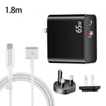 PD-65W USB-C / Type-C + QC3. 0 USB Laptop Charging Adapter + 1.8m USB-C / Type-C to MagSafe 2 / T Head Data Cable, UK Plug / US Plug, MagSafe 2 / T Cable, UK Plug / US Plug