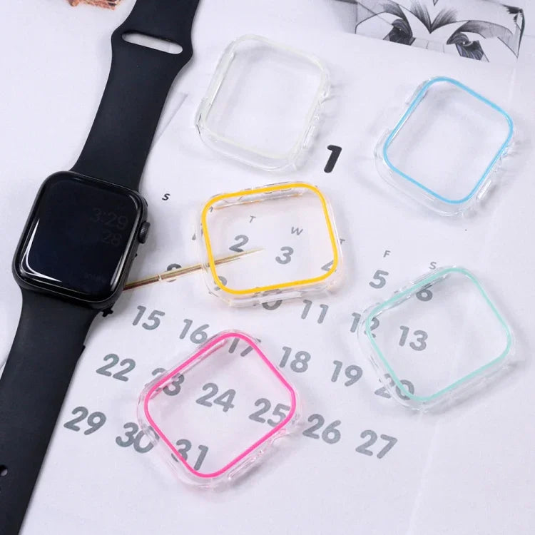 Capa de Relógio em PC Colorida Oca Luminosa, para Apple Watch Series 9 / 8 / 7 45mm, para Apple Watch Series 6/5/4/SE 44mm, para Apple Watch Series 3/2/1 42mm, para Apple Watch Series 9 / 8 / 7 41mm, para Apple Watch Series 6/5/4/SE 40mm
