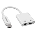 Cabo adaptador de áudio e carregamento ENKAY ENK-AT106 USB-C / Type-C para áudio 3,5mm + auscultadores Type-C