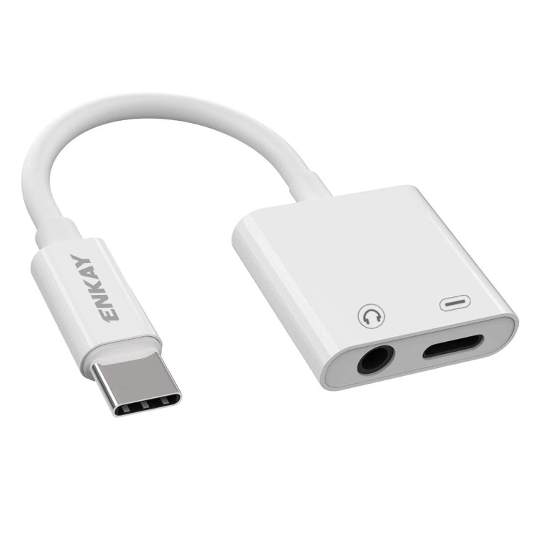 Cabo adaptador de áudio e carregamento ENKAY ENK-AT106 USB-C / Type-C para áudio 3,5mm + auscultadores Type-C