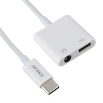 Cabo adaptador de áudio e carregamento ENKAY ENK-AT106 USB-C / Type-C para áudio 3,5mm + auscultadores Type-C