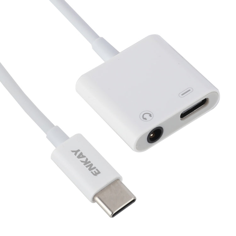 Cabo adaptador de áudio e carregamento ENKAY ENK-AT106 USB-C / Type-C para áudio 3,5mm + auscultadores Type-C