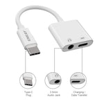 Cabo adaptador de áudio e carregamento ENKAY ENK-AT106 USB-C / Type-C para áudio 3,5mm + auscultadores Type-C