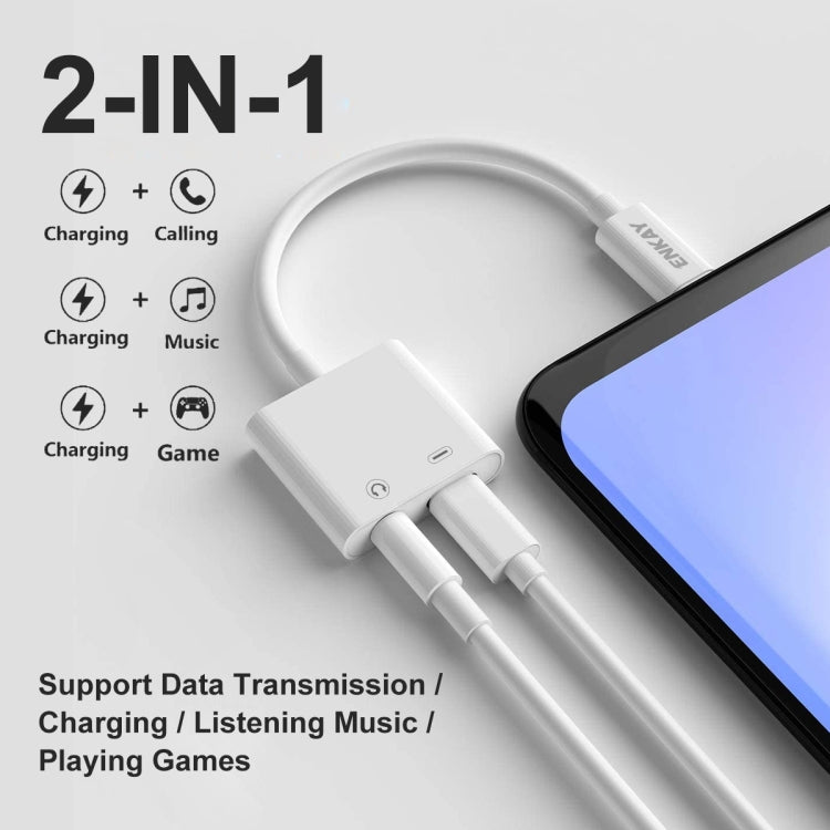 Cabo adaptador de áudio e carregamento ENKAY ENK-AT106 USB-C / Type-C para áudio 3,5mm + auscultadores Type-C