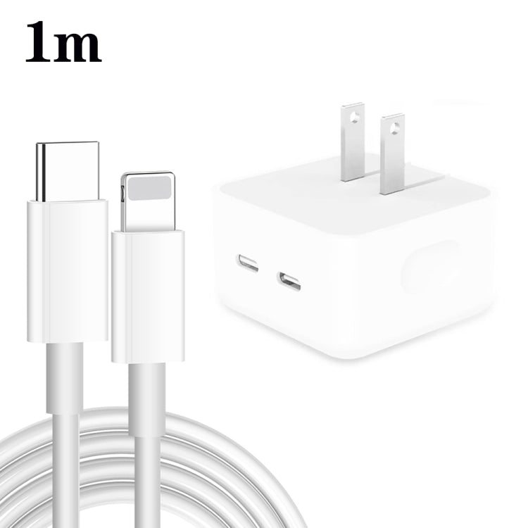 Carregador PD 35W com Duas Portas USB-C / Tipo-C e Cabo de Dados Tipo-C para 8 Pinos, Ficha EUA, Ficha EUA + Cabo 8 Pinos 1m, Ficha EUA + Cabo 8 Pinos 1,5m, Ficha EUA + Cabo 8 Pinos 2m