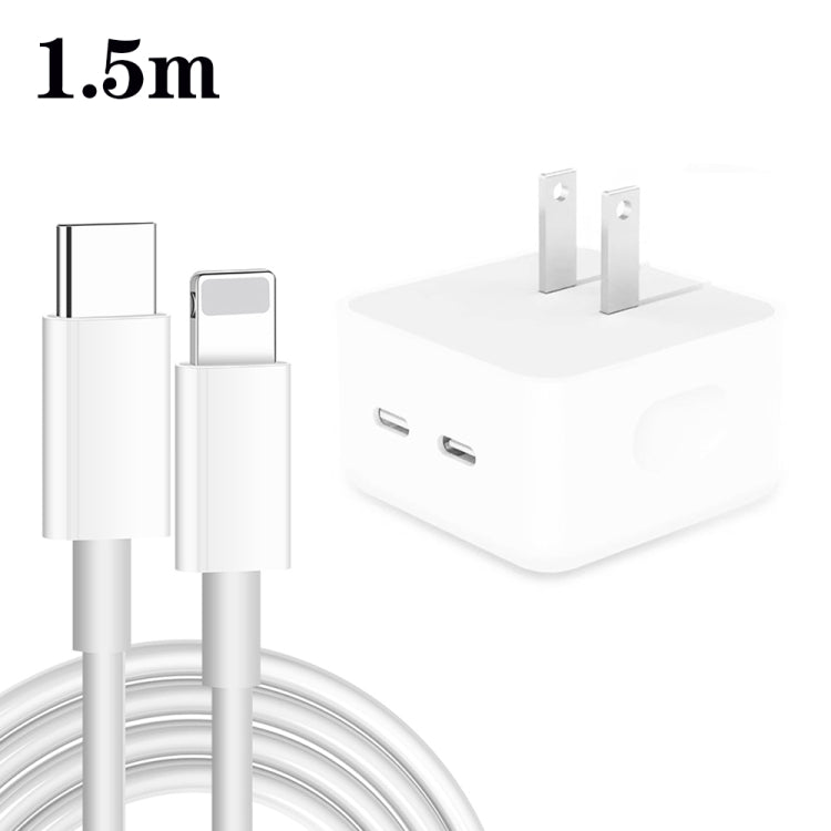 Carregador PD 35W com Duas Portas USB-C / Tipo-C e Cabo de Dados Tipo-C para 8 Pinos, Ficha EUA, Ficha EUA + Cabo 8 Pinos 1m, Ficha EUA + Cabo 8 Pinos 1,5m, Ficha EUA + Cabo 8 Pinos 2m