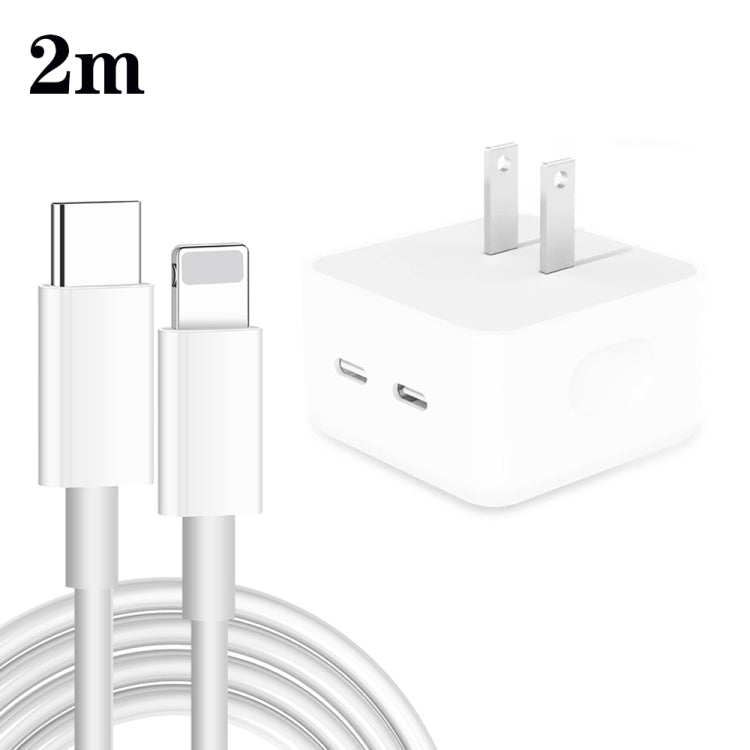 Carregador PD 35W com Duas Portas USB-C / Tipo-C e Cabo de Dados Tipo-C para 8 Pinos, Ficha EUA, Ficha EUA + Cabo 8 Pinos 1m, Ficha EUA + Cabo 8 Pinos 1,5m, Ficha EUA + Cabo 8 Pinos 2m