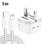 Carregador PD 35W com Duas Portas USB-C / Tipo-C e Cabo de Dados Tipo-C para 8 Pinos, Ficha Reino Unido, Ficha Reino Unido + Cabo 8 Pinos 1m, Ficha Reino Unido + Cabo 8 Pinos 1,5m, Ficha Reino Unido + Cabo 8 Pinos 2m