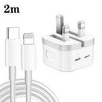 Carregador PD 35W com Duas Portas USB-C / Tipo-C e Cabo de Dados Tipo-C para 8 Pinos, Ficha Reino Unido, Ficha Reino Unido + Cabo 8 Pinos 1m, Ficha Reino Unido + Cabo 8 Pinos 1,5m, Ficha Reino Unido + Cabo 8 Pinos 2m