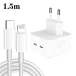 Carregador PD 35W com Duas Portas USB-C / Tipo-C e Cabo de Dados Tipo-C para 8 Pinos, Ficha UE, Ficha UE + Cabo 8 Pinos 1,5m, Ficha UE + Cabo 8 Pinos 2m