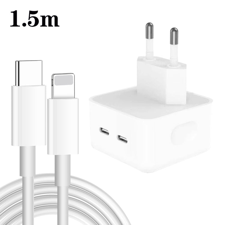 Carregador PD 35W com Duas Portas USB-C / Tipo-C e Cabo de Dados Tipo-C para 8 Pinos, Ficha UE, Ficha UE + Cabo 8 Pinos 1,5m, Ficha UE + Cabo 8 Pinos 2m