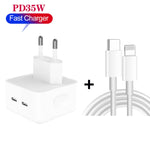 Carregador PD 35W com Duas Portas USB-C / Tipo-C e Cabo de Dados Tipo-C para 8 Pinos, Ficha UE, Ficha UE + Cabo 8 Pinos 1,5m, Ficha UE + Cabo 8 Pinos 2m