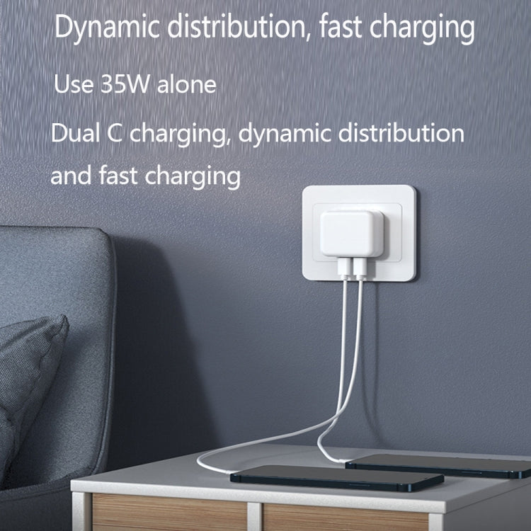 Carregador PD 35W com Duas Portas USB-C / Tipo-C e Cabo de Dados Tipo-C para 8 Pinos, Ficha UE, Ficha UE + Cabo 8 Pinos 1,5m, Ficha UE + Cabo 8 Pinos 2m