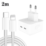 Carregador PD 35W com Duas Portas USB-C / Tipo-C e Cabo de Dados Tipo-C para 8 Pinos, Ficha UE, Ficha UE + Cabo 8 Pinos 1,5m, Ficha UE + Cabo 8 Pinos 2m
