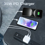 Carregador PD 35W com Duas Portas USB-C / Type-C e Cabo de Dados Type-C para Type-C, Ficha UE, Ficha UE + Cabo Duplo Type-C 1m, Ficha UE + Cabo Duplo Type-C 2m