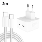 Carregador PD 35W com Duas Portas USB-C / Type-C e Cabo de Dados Type-C para Type-C, Ficha UE, Ficha UE + Cabo Duplo Type-C 1m, Ficha UE + Cabo Duplo Type-C 2m