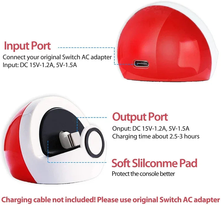 Base de Carregamento Mini Portátil para Consola de Jogos Nintendo Switch e Switch Lite NS, Base de Carregamento