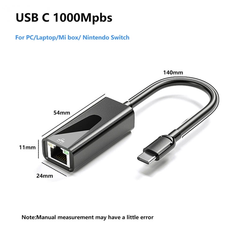Adaptador de rede USB Ethernet RJ45 1000Mbps, USB 3.0, Tipo-C