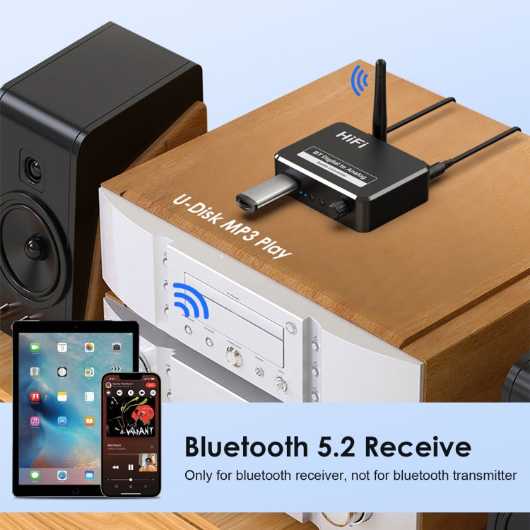 Receptor de Música Bluetooth B35S 5.2 Conversor Digital para Analógico Suporta U-disk Fibra Coaxial, B35S