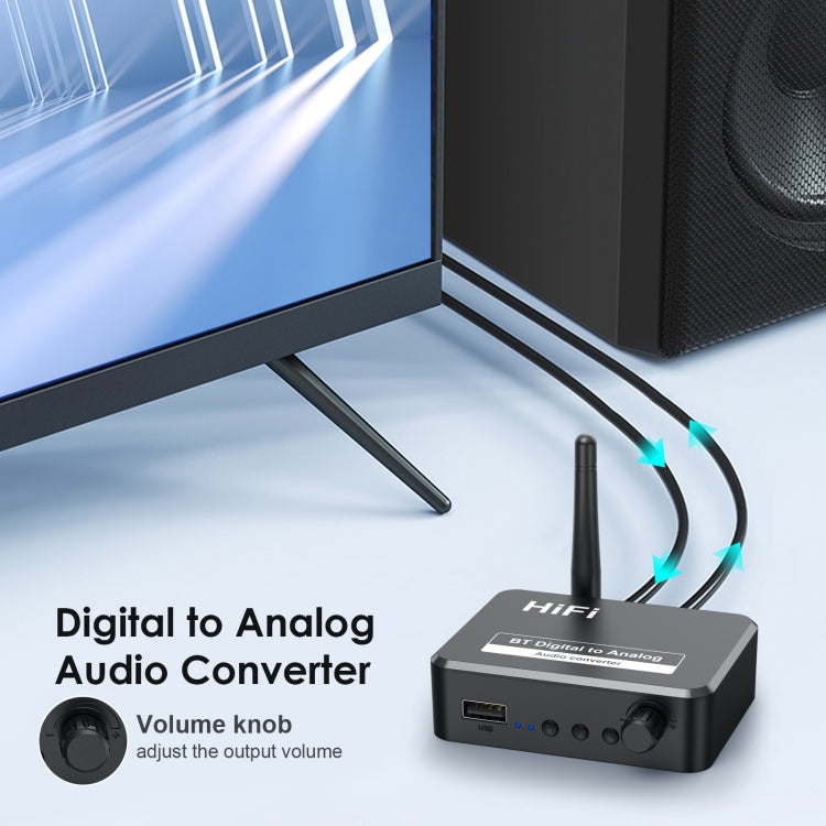 Receptor de Música Bluetooth B35S 5.2 Conversor Digital para Analógico Suporta U-disk Fibra Coaxial, B35S