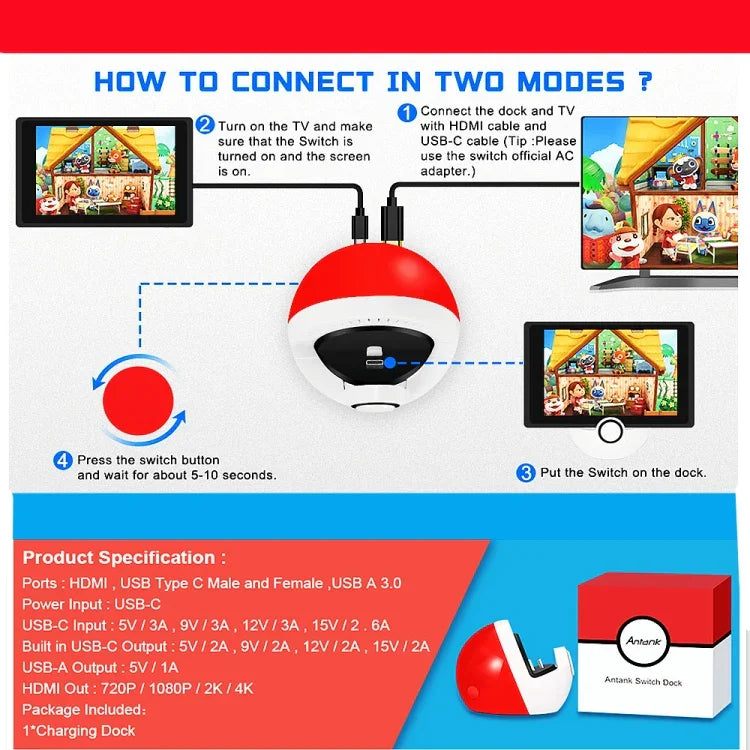 Base de Carregamento HDMI Multifuncional para Nintendo Switch, Base de Carregamento