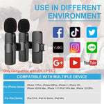 Microfone Mini Sem Fios Clip-on K9 com Cancelamento Automático de Ruído para Dispositivo de 8 Pinos 2 em 1, K9IP-2