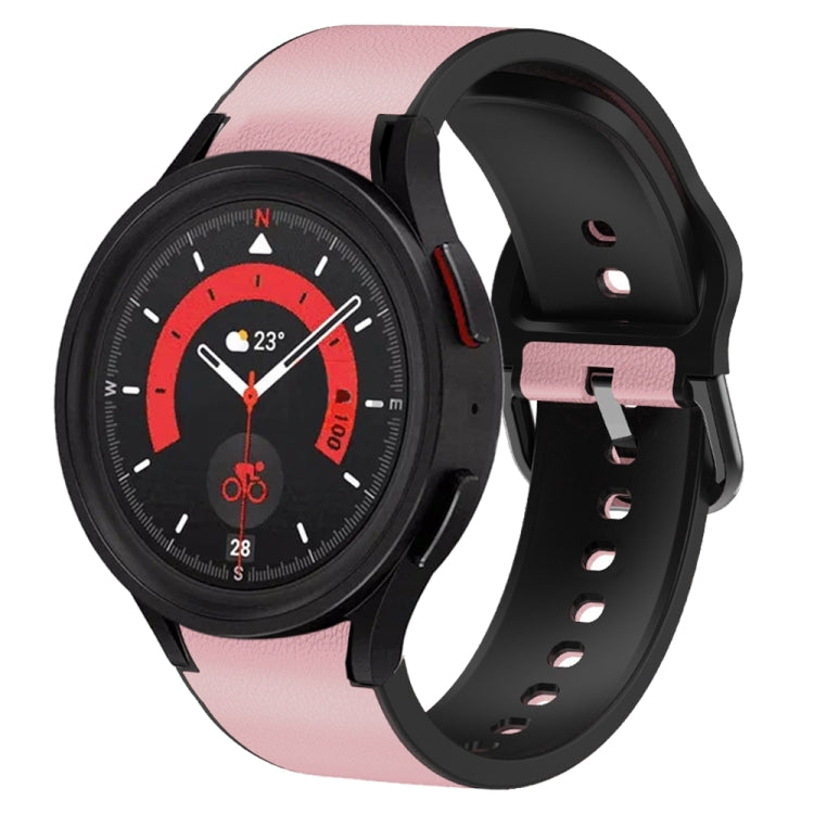 Correia de relógio em couro adesivo de silicone 20mm, para Samsung Galaxy Watch 5 40mm, para Samsung Galaxy Watch 5 44mm, para Samsung Galaxy Watch 5 Pro 45mm, para Samsung Galaxy Watch 4 40mm, para Samsung Galaxy Watch 4 44mm