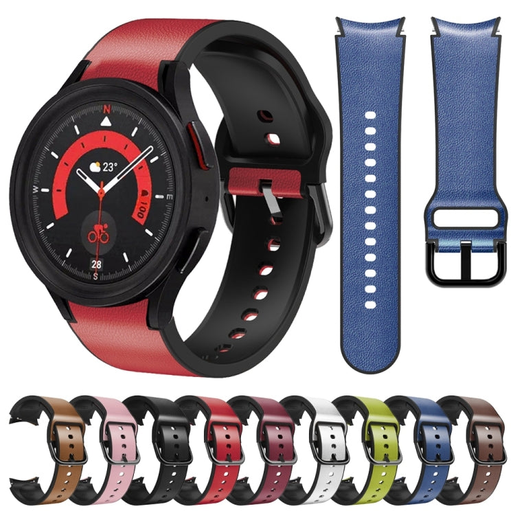 Correia de relógio em couro adesivo de silicone 20mm, para Samsung Galaxy Watch 5 40mm, para Samsung Galaxy Watch 5 44mm, para Samsung Galaxy Watch 5 Pro 45mm, para Samsung Galaxy Watch 4 40mm, para Samsung Galaxy Watch 4 44mm