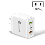 Carregador Rápido Multiporta 45W PD3.0 + 2 x USB QC3.0, Ficha EUA, Ficha EUA