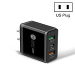 Carregador Rápido Multiporta 45W PD3.0 + 2 x USB QC3.0, Ficha EUA, Ficha EUA
