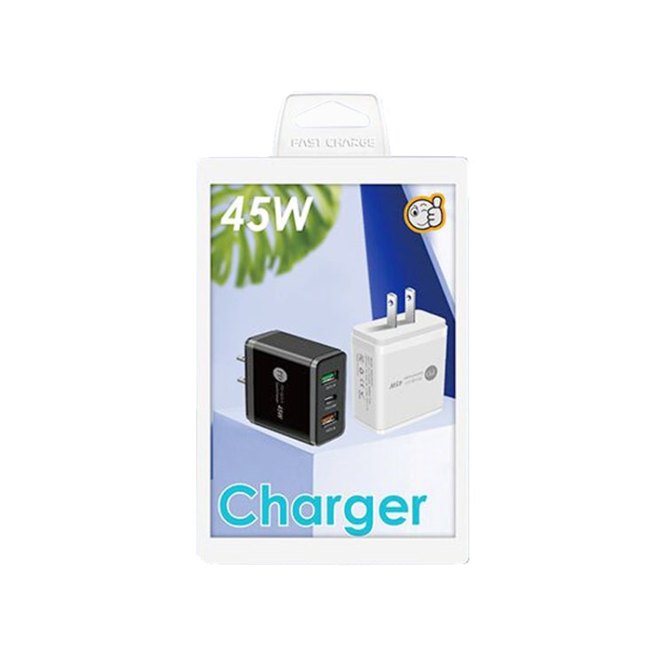 Carregador Rápido Multiporta 45W PD3.0 + 2 x USB QC3.0, Ficha EUA, Ficha EUA