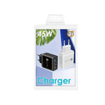 Carregador Rápido Multiporta 45W PD3.0 + 2 x USB QC3.0, Ficha UE, Ficha UE